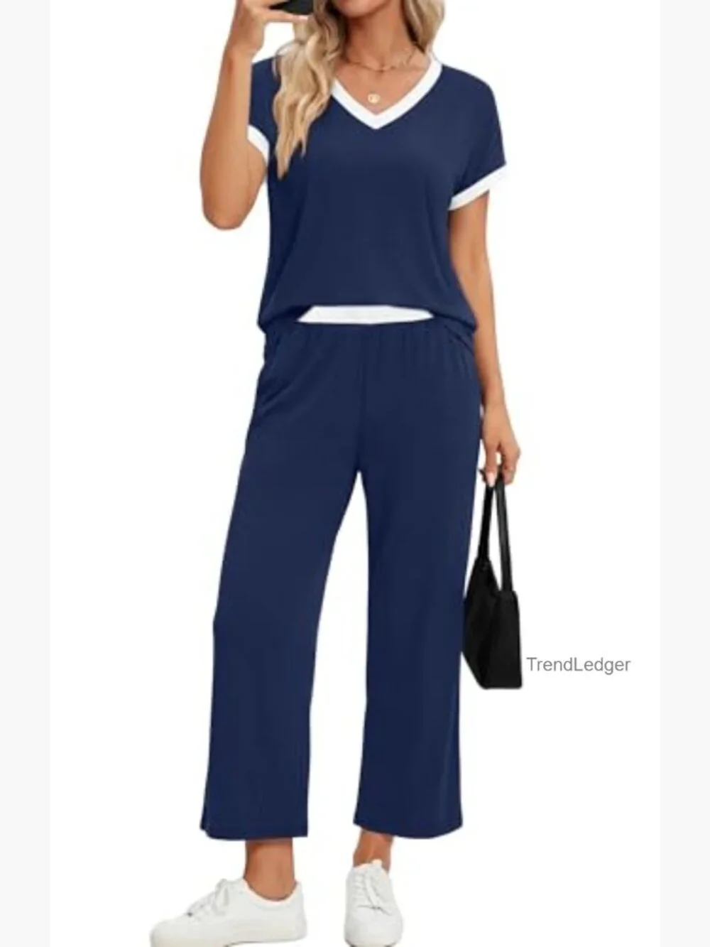 Two Piece Lounge Set Matching Outfit with Wide Leg Pants